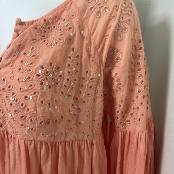Free People Peach Sequin Bell Sleeve Blouse - Picture 4 of 9